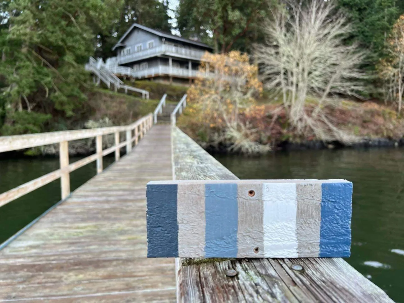 A waterfront island home seen from its private dock